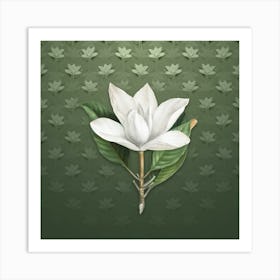 Vintage White Southern Magnolia Botanical on Lunar Green Pattern n.0256 Art Print