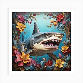 Shark With Flowers 1 Art Print