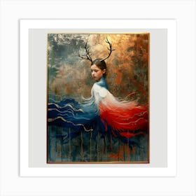 Girl With Deer Antlers Art Print