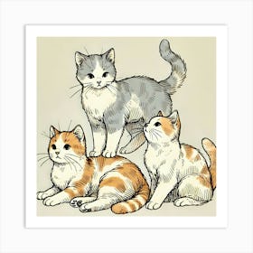 Three Cats In Playful Poses Art Print