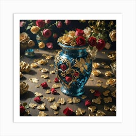 Blue Vase With Roses Art Print