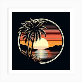 Sunset With Palm Trees Art Print