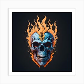 Skull With Flames Art Print