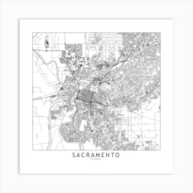 Sacramento White Map Square Art Print