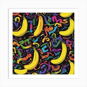 An Image Of A Banane With Letters On A Black Background, In The Style Of Bold Lines, Vivid Colors, G (3) Art Print