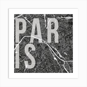 Paris Mono Street Map Text Overlay Square Art Print