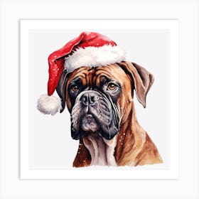 Boxer Dog With Santa Hat 8 Art Print
