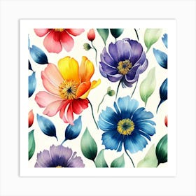 Watercolor Flowers Seamless Pattern 1 Art Print