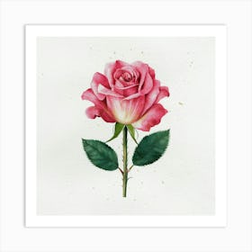 Pink Rose Watercolor Painting Art Print