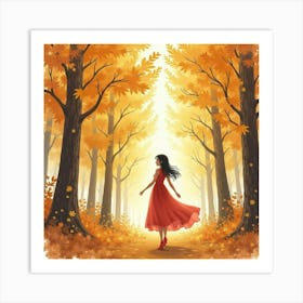 Lovely Dress In Watercolor, Amidst A Golden Autumn Forest 1 Art Print