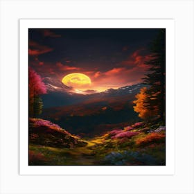 Landscape With A Full Moon Art Print