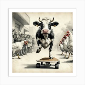 Cow On Skateboard 8 Art Print