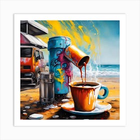 Coffee Maker's Serenade On The Sandy Shore Art Print