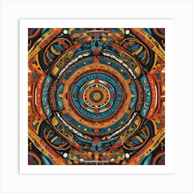 A bold and intricate ethnic tribal pattern featuring vibrant colors, geometric shapes, and traditional motifs. The design is rhythmic and symmetrical, inspired by indigenous art from various cultures 2 Art Print