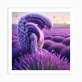 Alien Pondering In A Lavender Field Art Print