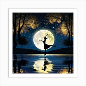 Silhouette Of A Ballerina At Night Art Print