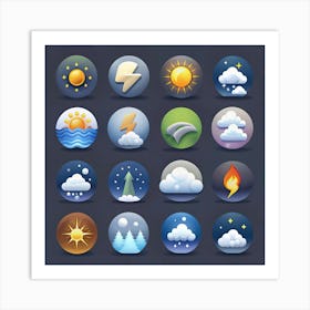 Weather Icons In Colorful Circles 1 Art Print