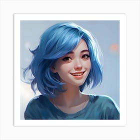 Blue Haired Girl Anime Art Print