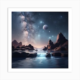 Water And Stars In The Sky Art Print