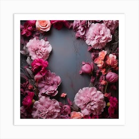 Frame With Pink Flowers Art Print