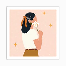 Woman Holding Flowers 1 Art Print