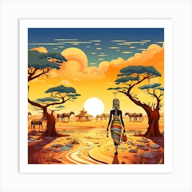 African Woman Walking In The Desert Art Print