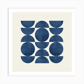 Scandinavian Pattern Half-moon Circle Abstract Minimalist - Dark Blue Navy 2 Art Print