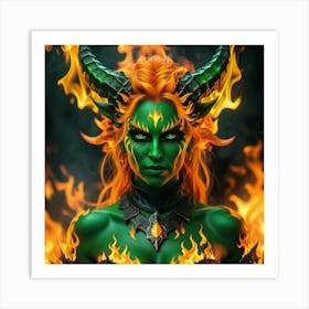 Demon Woman In Flames Art Print