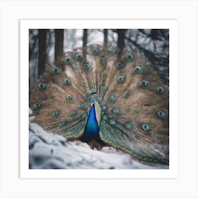  A Picture Of A Peacock Inside A Forest In A Winter  Art Print