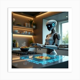 Flux Dev A Futuristic Sleek And Silver Robot With Glowing Blue 0 Art Print