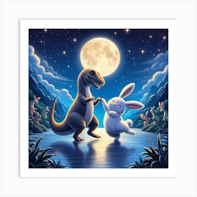 Dinosaur And Bunny Art Print