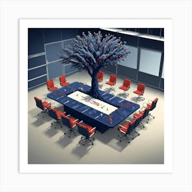 Conference Room With Pixel Art Tree Growing From Table Art Print