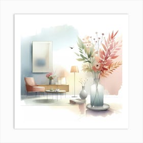 Watercolor Living Room 1 Art Print