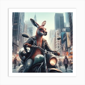 Kangaroo On A Motorcycle Art Print