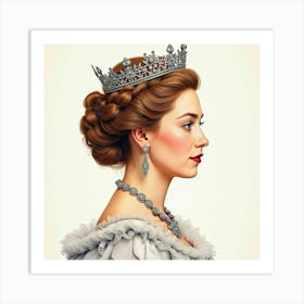 Elegant Watercolor Portrait Of Queen Elizabeth I, With A Regal Touch 1 Art Print