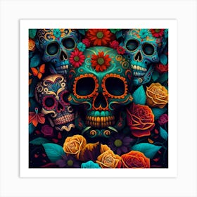 Day Of The Dead Skulls 3 Art Print