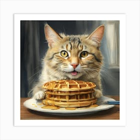 Cat With Waffles 1 Art Print