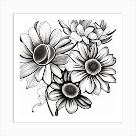 Black And White Flowers Art Print