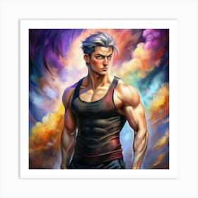 Muscular Man With Silver Hair Digital Painting Art Print