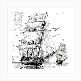 Sailing Ships In The Ocean Art Print