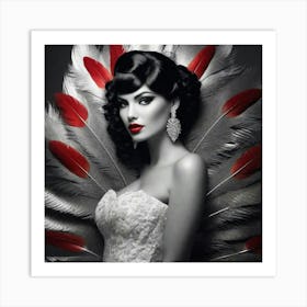 Pin Up Woman With Feathers Art Print