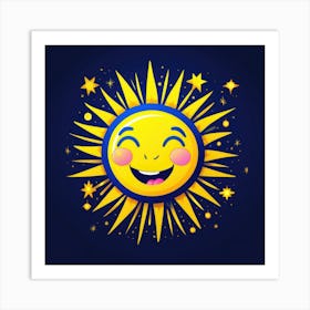 Lovely smiling sun on a blue gradient background 73 Art Print