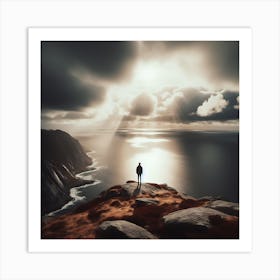 Man Standing On Top Of A Mountain Art Print