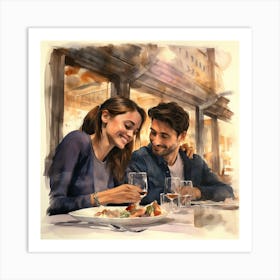 Intimate Moments: A Romantic Dinner for Two in the City Art Print