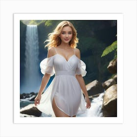 Beautiful Woman In A White Dress 3 Art Print