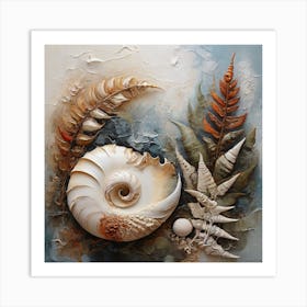 Ancient sea shell and fern 1 Art Print