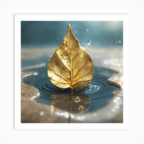 Golden Leaf In Water Art Print