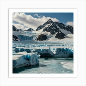 A Stunning Glacier With Blue Ice Formations, Towering Peaks, And A Bright, Sunny Sky 2 1 Art Print