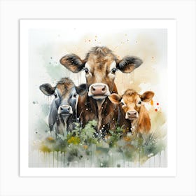 Farmyard Grace Watercolor Cow Art Print