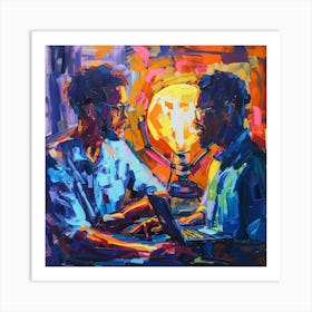 Two Afro-American Men Working On A Laptop Art Print